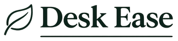 Logo of Desk Ease with a leaf symbol on a white background